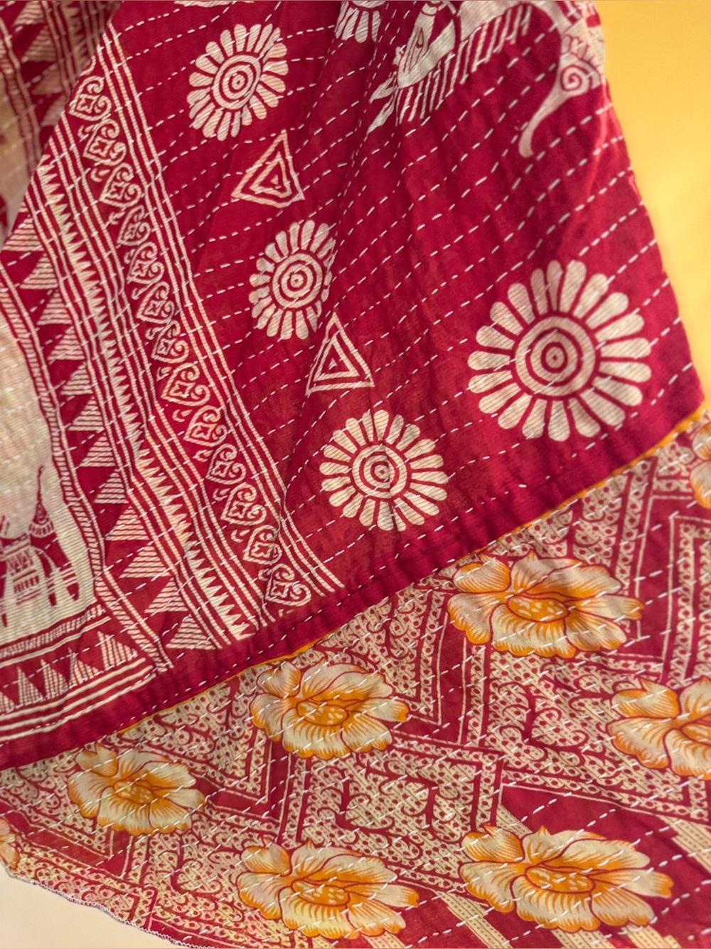 KANTHA OVERSIZED DRESS BOHO COMFY with pockets, Handmade Reversible One Size - Picture 6 of 9